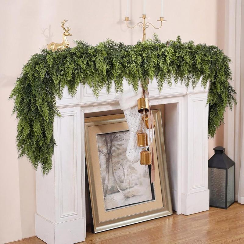 6 FT 2 Pcs Artificial Cedar Garlands, Real Touch Winter Cedar Garland for Table, Mantle, Wall, Indoor, Outdoor Christmas Decorations