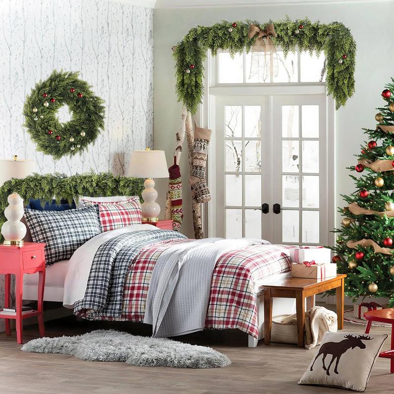 6 FT 2 Pcs Artificial Cedar Garlands, Real Touch Winter Cedar Garland for Table, Mantle, Wall, Indoor, Outdoor Christmas Decorations