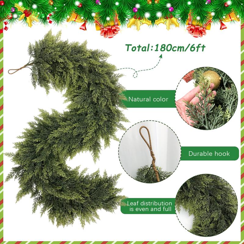 6 FT 2 Pcs Artificial Cedar Garlands, Real Touch Winter Cedar Garland for Table, Mantle, Wall, Indoor, Outdoor Christmas Decorations