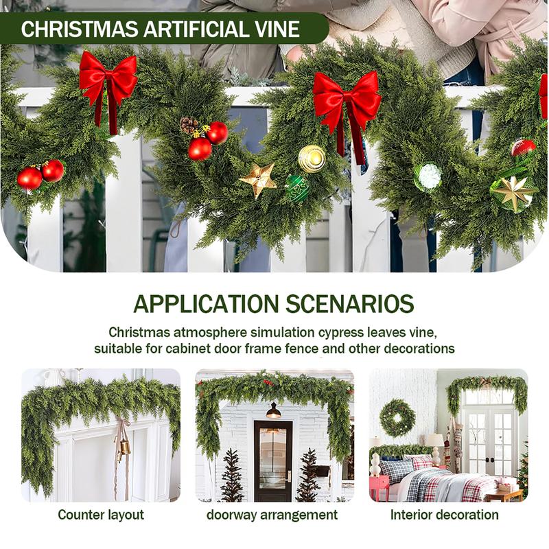6 FT 2 Pcs Artificial Cedar Garlands, Real Touch Winter Cedar Garland for Table, Mantle, Wall, Indoor, Outdoor Christmas Decorations