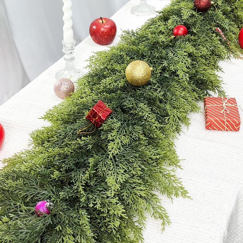 6 FT 2 Pcs Artificial Cedar Garlands, Real Touch Winter Cedar Garland for Table, Mantle, Wall, Indoor, Outdoor Christmas Decorations