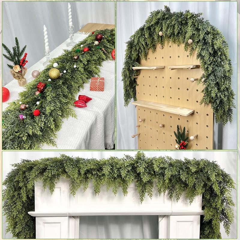 6 FT 2 Pcs Artificial Cedar Garlands, Real Touch Winter Cedar Garland for Table, Mantle, Wall, Indoor, Outdoor Christmas Decorations
