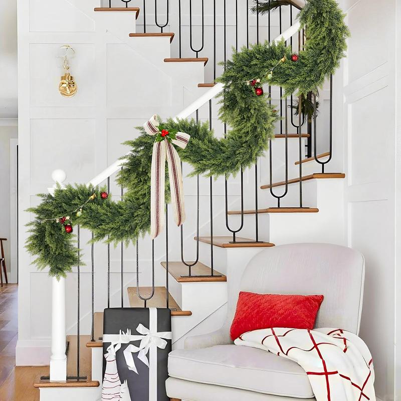 6 FT 2 Pcs Artificial Cedar Garlands, Real Touch Winter Cedar Garland for Table, Mantle, Wall, Indoor, Outdoor Christmas Decorations
