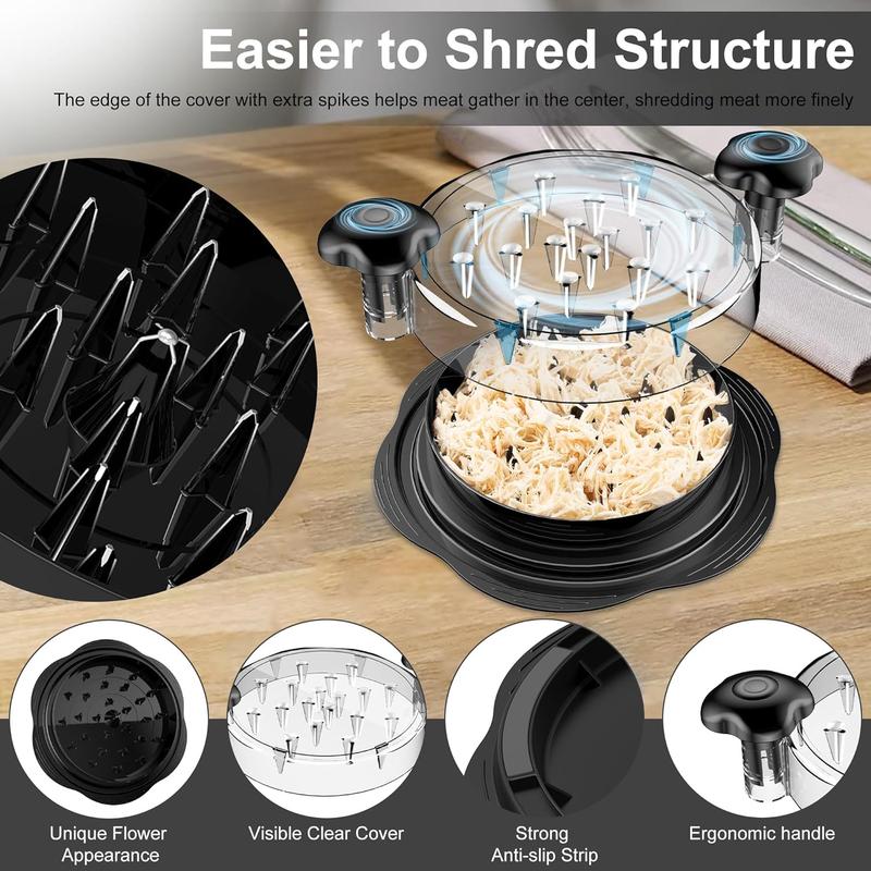 Large Chicken Breast Shredder Tool, Visible Lid Meat Grinder, Anti-Slip Strip, Ergonomic Handle
