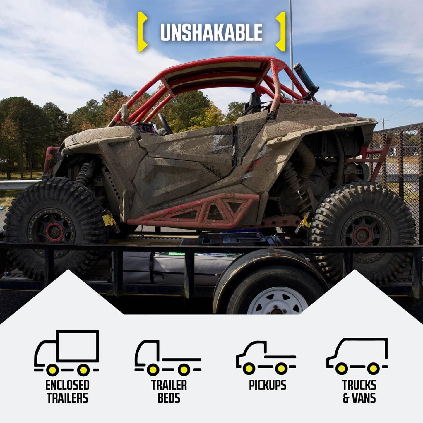 Auto-Retractable Ratchet Tie Down Straps  - 1,500 lb- 3.3M