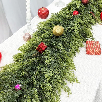 6 FT 2 Pcs Artificial Cedar Garlands, Real Touch Winter Cedar Garland for Table, Mantle, Wall, Indoor, Outdoor Christmas Decorations